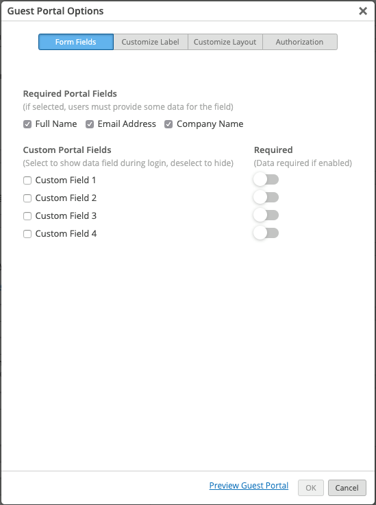 Mist Guest Portal Form Fields