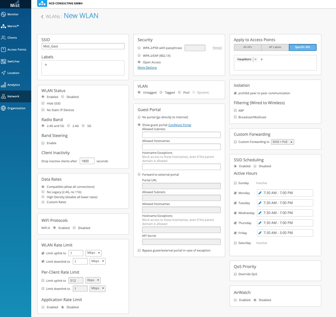 Mist WLAN Gast Konfiguration